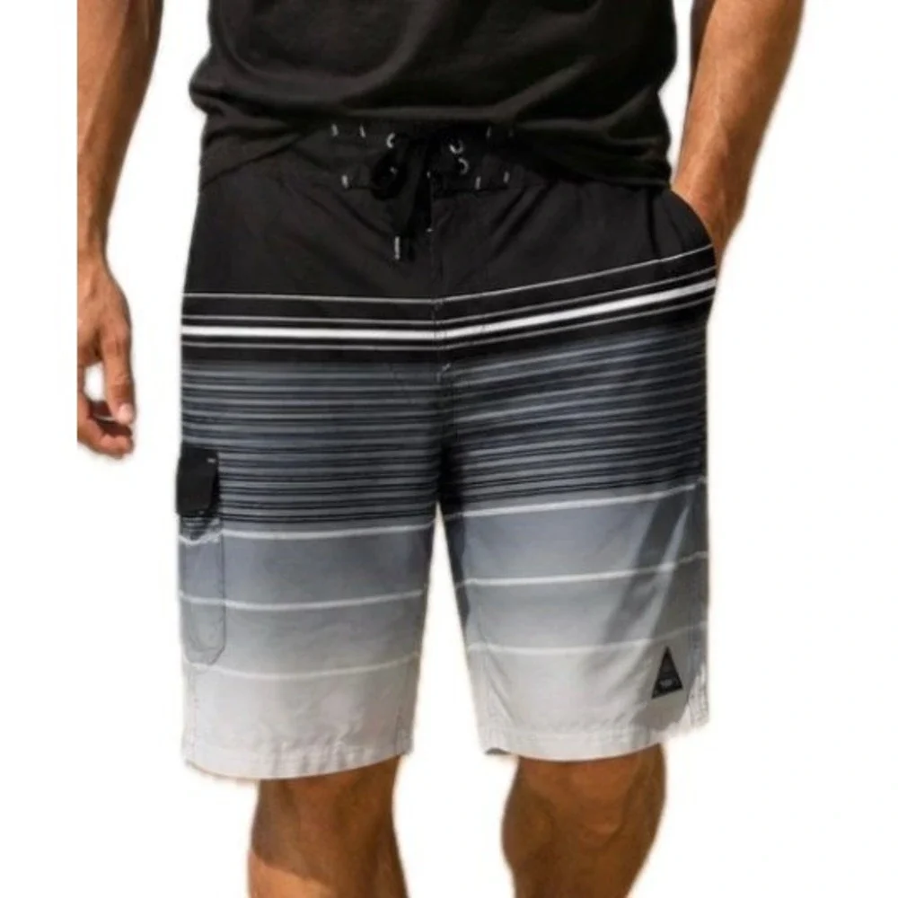 Trinity Board Shorts. Black/White/Gray Striped. Men's Size 38